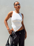 Front view of model wearing  front Princess Polly Sleeveless Crew Neck  Beaufort Top White