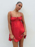 Front view of model wearing  front Princess Polly Square Neck  Empress Of Love Mini Dress Red