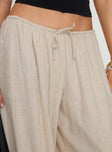 front view of model wearing Princess Polly Beach Comber Linen Pant Beige High Waisted Pants 