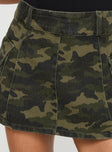 back view of model wearing Princess Polly Remington Skort Green Camo mid-rise 