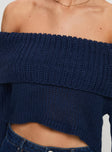 Milky Way Off Shoulder Knit Sweater Blue