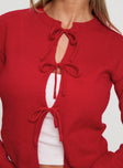 Genova Tie Up Cardigan Red