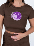 front view of model wearing Princess Polly Say Cheese Tee Brown 