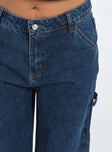 Front view of model wearing  front Princess Polly Mid Rise  Hambleton Jeans Dark Wash Denim