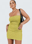 Front view of model wearing  front Princess Polly Square Neck  Cecile Strapless Mini Dress Green