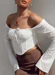 Front view of model wearing  front Princess Polly Full Sleeves Boat Neck  Ludlow Long Sleeve Top Ivory