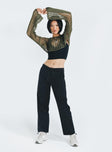 Front view of model wearing  front Princess Polly Low Rise Pants  Let It Go Pants Black