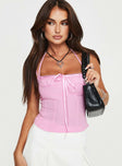 front view of model wearing Princess Polly Trynia Top Pink Sleeveless Square Neck 