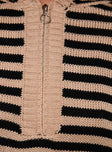 Omar Hooded Quarter Zip Jumper Black / Brown Stripe