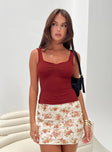 Front view of model wearing  front Princess Polly Sleeveless Square Neck  Rehna Top Burgundy