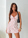 front view of model wearing Princess Polly Karena Mini Dress White / Red Floral Plunger 