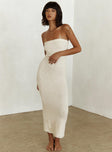 front view of model wearing Princess Polly Cloud Strapless Boucle Maxi Dress Cream Straight Neck 