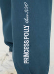 back view of model wearing Princess Polly Princess Polly Track Pants Block / Cursive Text Slate Mid Rise 