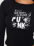 Front view of model wearing  front Princess Polly Full Sleeves Crew Neck  No Hope Long Sleeve Top Black