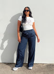 Front view of model wearing  front Princess Polly High Waisted Pants  Archer Pants Pinstripe Navy