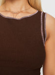 back view of model wearing Princess Polly Casado Top Brown Sleeveless Crew Neck 