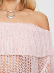 back view of model wearing Princess Polly Trapok Off The Shoulder Sweater Pink Long 