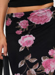 back view of model wearing Princess Polly Modalla Maxi Skirt Black Floral Maxi 