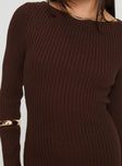 Osment Long Sleeve Knit Maxi Dress Chocolate