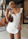 Front view of model wearing  front Princess Polly Square Neck  Besiana Mini Dress White Low Impact