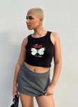 product Princess Polly Sleeveless Asymmetric Neckline  The Rolling Stones Butterly Cropped Tank Black