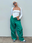 Front view of model wearing  front Princess Polly  Motel Chute Trousers Teal