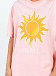 Front view of model wearing  front Princess Polly Half Sleeves Crew Neck  Soleil Oversized Tee Pink