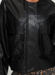 Revival Faux Leather Bomber Jacket Black