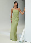 front view of model wearing Princess Polly Nehemiah One Shoulder Maxi Dress Chartreuse Asymmetric Neckline 