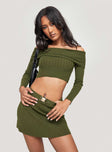 Front view of model wearing  front Sani Mini Skirt Olive Princess Polly  Mini Skirts 