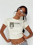 front view of model wearing Princess Polly Check Ur Id Top Ivory Short Sleeves Crew Neck 