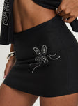 Quotation Diamante Mini Skirt Black