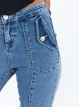 Front view of model wearing  front Princess Polly Mid Rise  Formont Jeans Mid Wash Denim