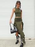 Front view of model wearing  front Rendezvous Maxi Skirt Olive Princess Polly  Midi Skirts 