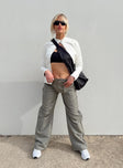 Front view of model wearing  front Princess Polly High Waisted Pants  Miami Vice Pant Sage