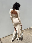 Front view of model wearing  front Princess Polly High Neck  Barossa Long Sleeve Midi Dress Cream