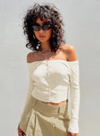 Front view of model wearing  front Princess Polly Full Sleeves Square Neck  Myco Off Shoulder Top Ivory