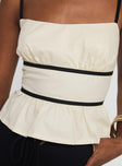 back view of model wearing Princess Polly Daxon Top Cream / Black Sleeveless Square Neck 