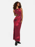 Front view of model wearing  front Princess Polly High Neck  Rudy Maxi Dress Burgundy