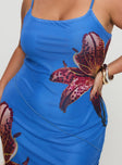 back view of model wearing Princess Polly Bespoke Maxi Dress Blue Curve Scoop Neck 