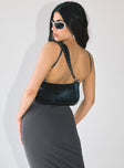 Front view of model wearing  front Princess Polly Square Neck  Knox Maxi Dress Slate Petite