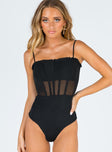 front view of model wearing Princess Polly Cartia Bodysuit Sleeveless Square Neck 