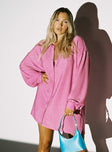 front view of model wearing Princess Polly Evolving Shirt Dress Pink 