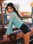 back view of model wearing Princess Polly Mereba Long Sleeve Top Blue 