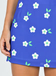 back view of model wearing Princess Polly Selby Mini Skirt Blue Floral 