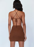 back view of model wearing Princess Polly Honey Mini Dress Brown 