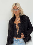 Jacket Faux suede material Faux fur detail Twin hip pockets