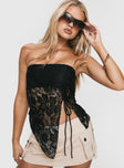 front view of model wearing Princess Polly Alvara Strapless Top Black Sleeveless straight 