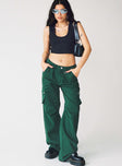 Front view of model wearing  front Princess Polly Mid Rise  Paige Mid Rise Cargo Jean Denim Green Petite