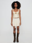 Front view of model wearing  front Princess Polly Short Sleeves Round Neck  Delilah Top Ivory